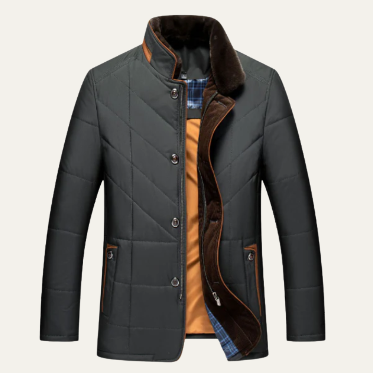 The Stratton Men’s Stylish Padded Winter Quilted Jacket with Velvet Collar