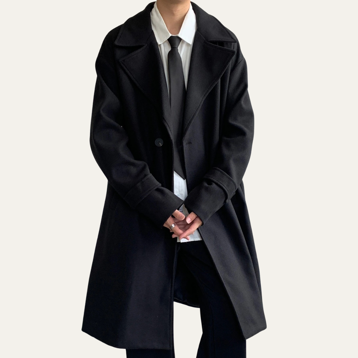 Men's Wool Overcoat Black Long