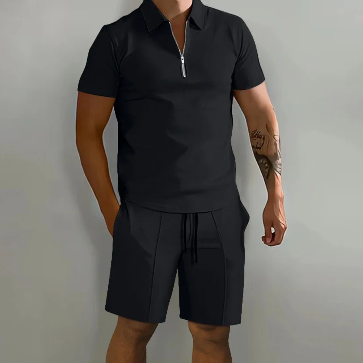 The Summerfield Men’s Summer Polo Shirt & Shorts Set – Black