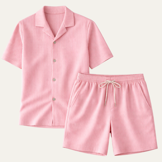 The Brookmill Men’s Ribbed Summer Set – Shirt & Shorts