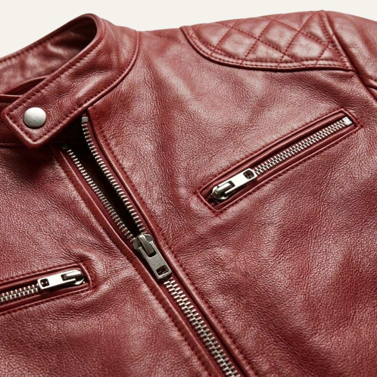 Men's Leather Jacket Burgundy Zip Up