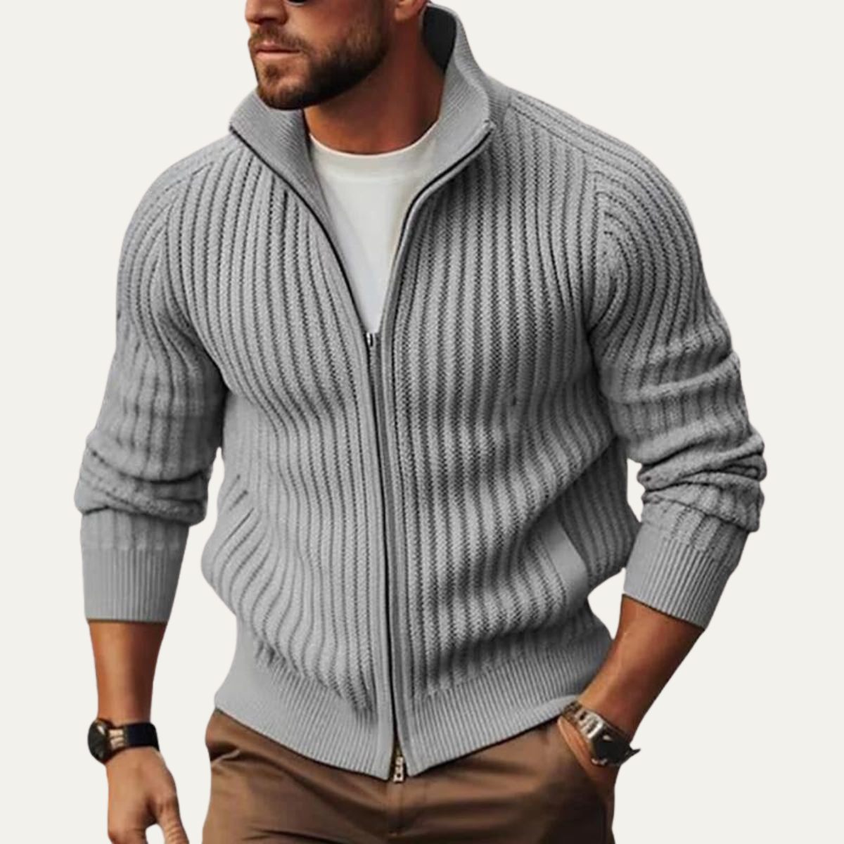 The Maplewood Park Men’s Modern Knit Warm Stand Collar Zip Up Cardigan