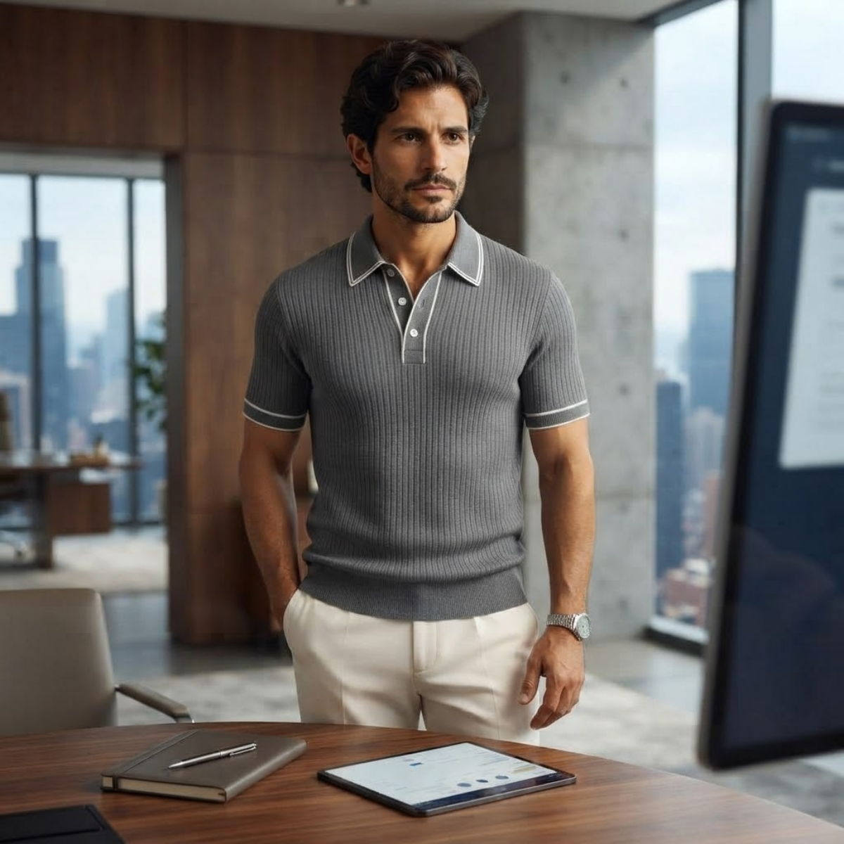 The Moscova Men’s Ribbed Knit Business Polo Shirt