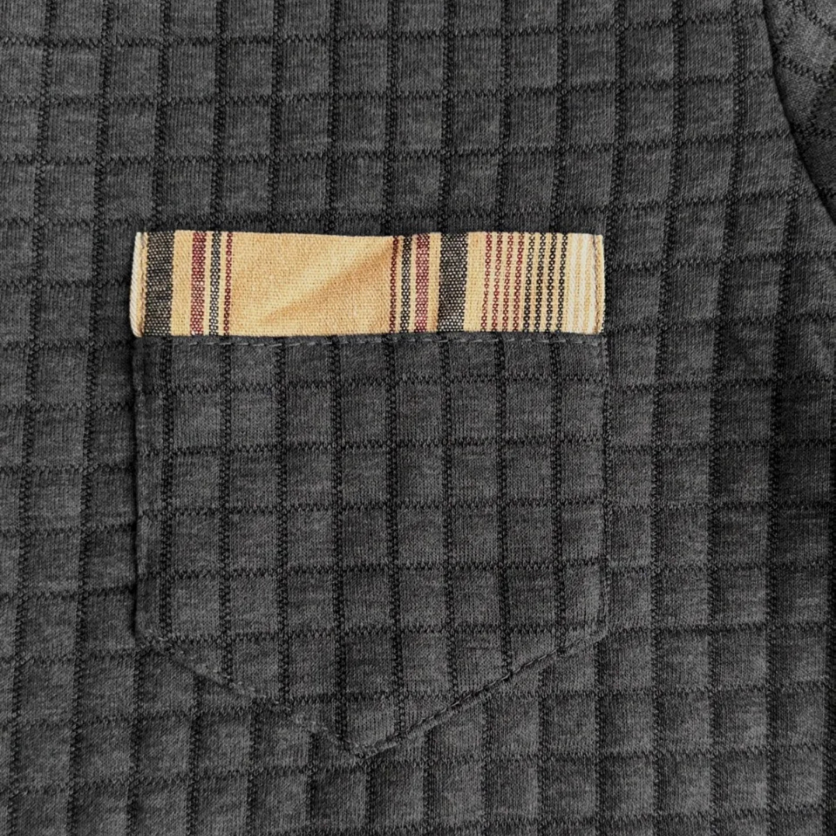 The Bridgecrest Men's Textured Waffle Knit Polo Sweater with Plaid Trim