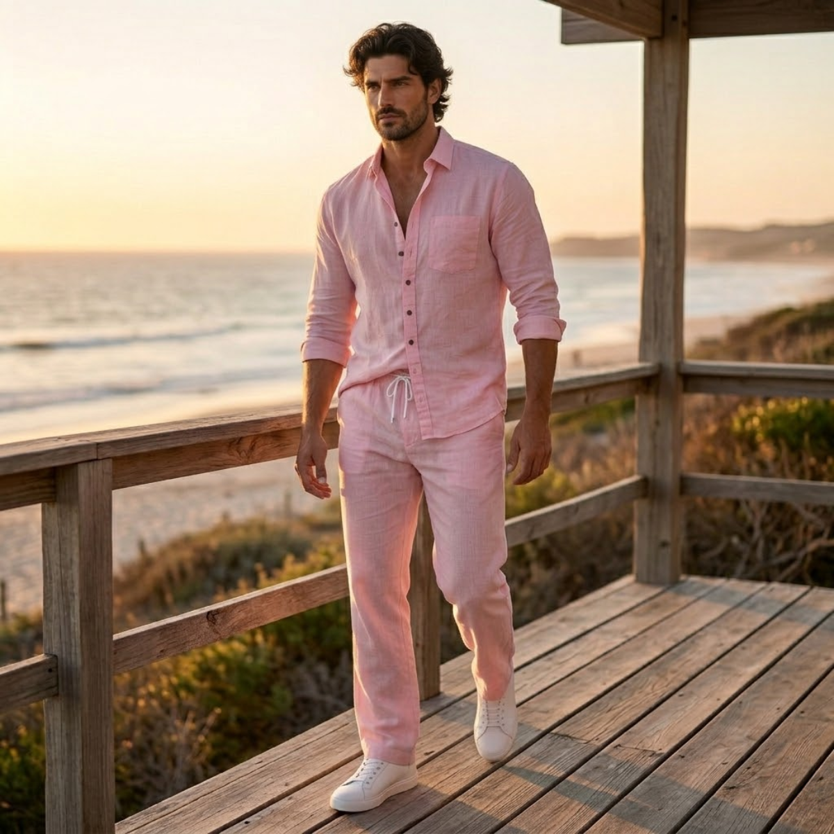 The Pineview Men’s Cotton Linen Two Piece Shirt Set
