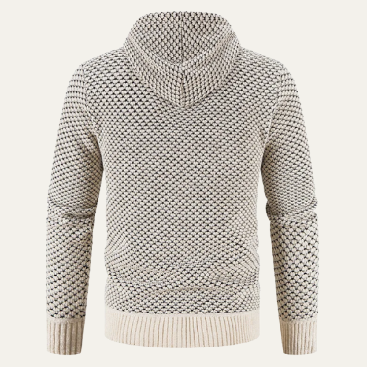 Men's Textured Zip Up Hoodie Sweater Cream Fleece Lined