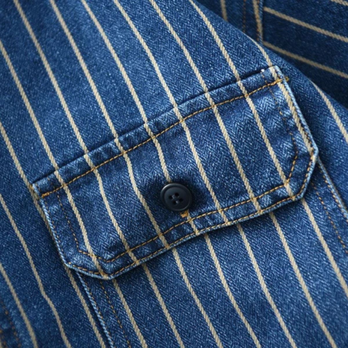 The Oakcrest Men’s Vintage Washed Vertical Stripe Denim Shirt Jacket – Light Blue