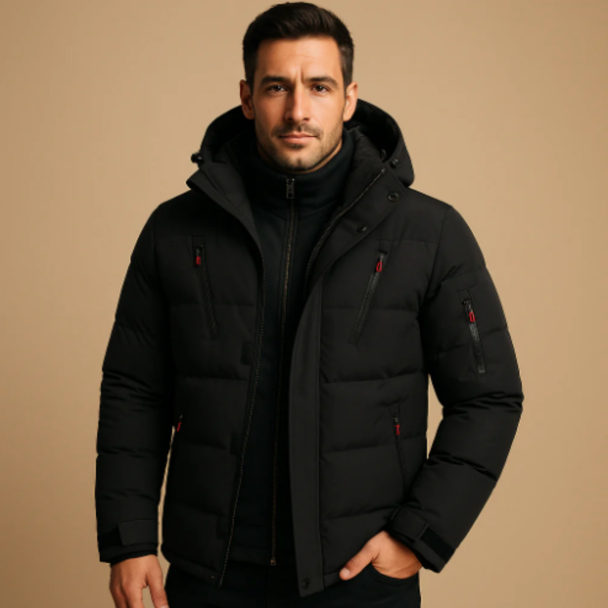 The Brookhaven Men’s Warm Hooded Winter Puffer Coat with Zipper Pockets