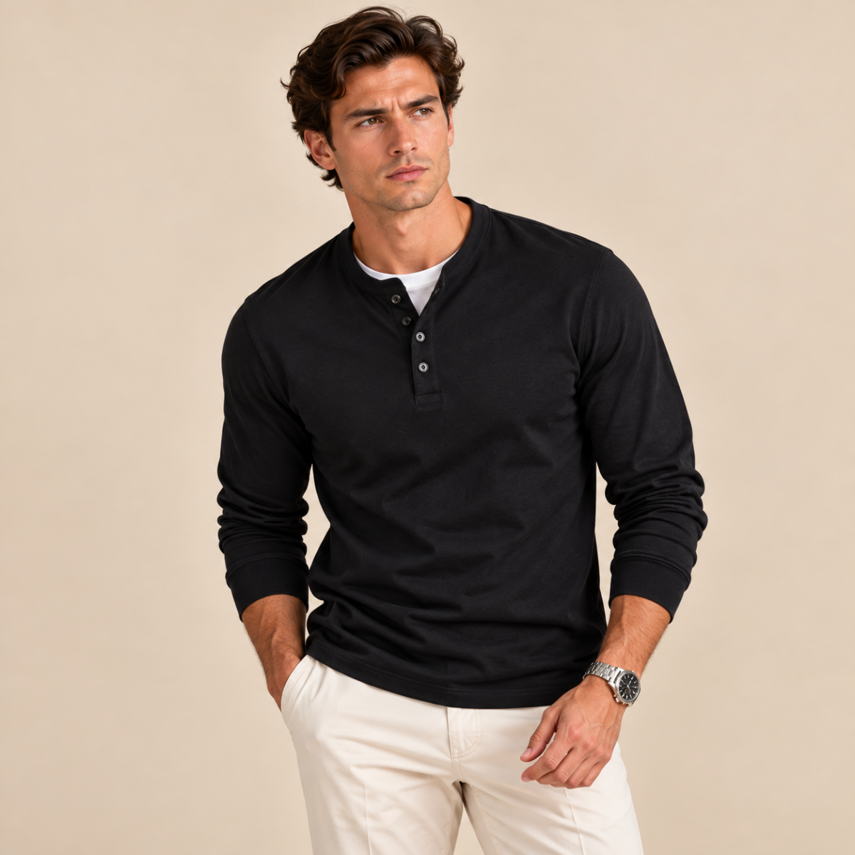 The Venice Men's Casual Button Neck Cotton Tee