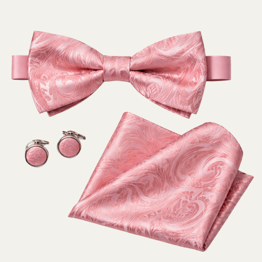 The Ashbury Men’s Bow Tie with Pocket Square & Cufflinks Set – Light Pink