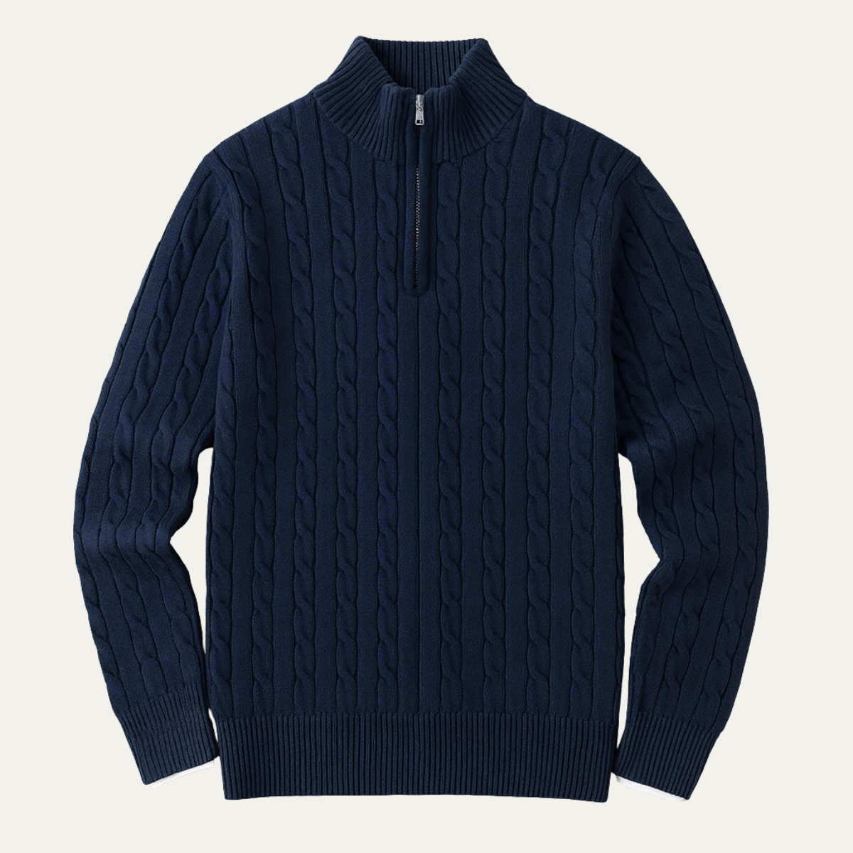 The Verona Men's Cable Knit Half Zip Sweater - Navy Blue