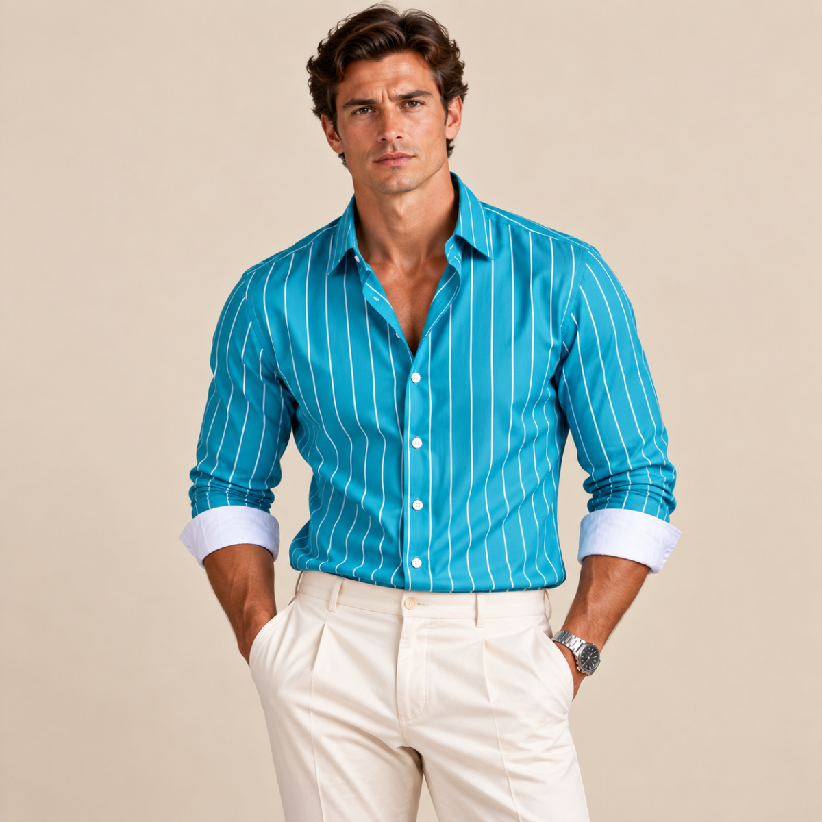 The Bolzano Men’s Trendy Button Down Striped Dress Shirt