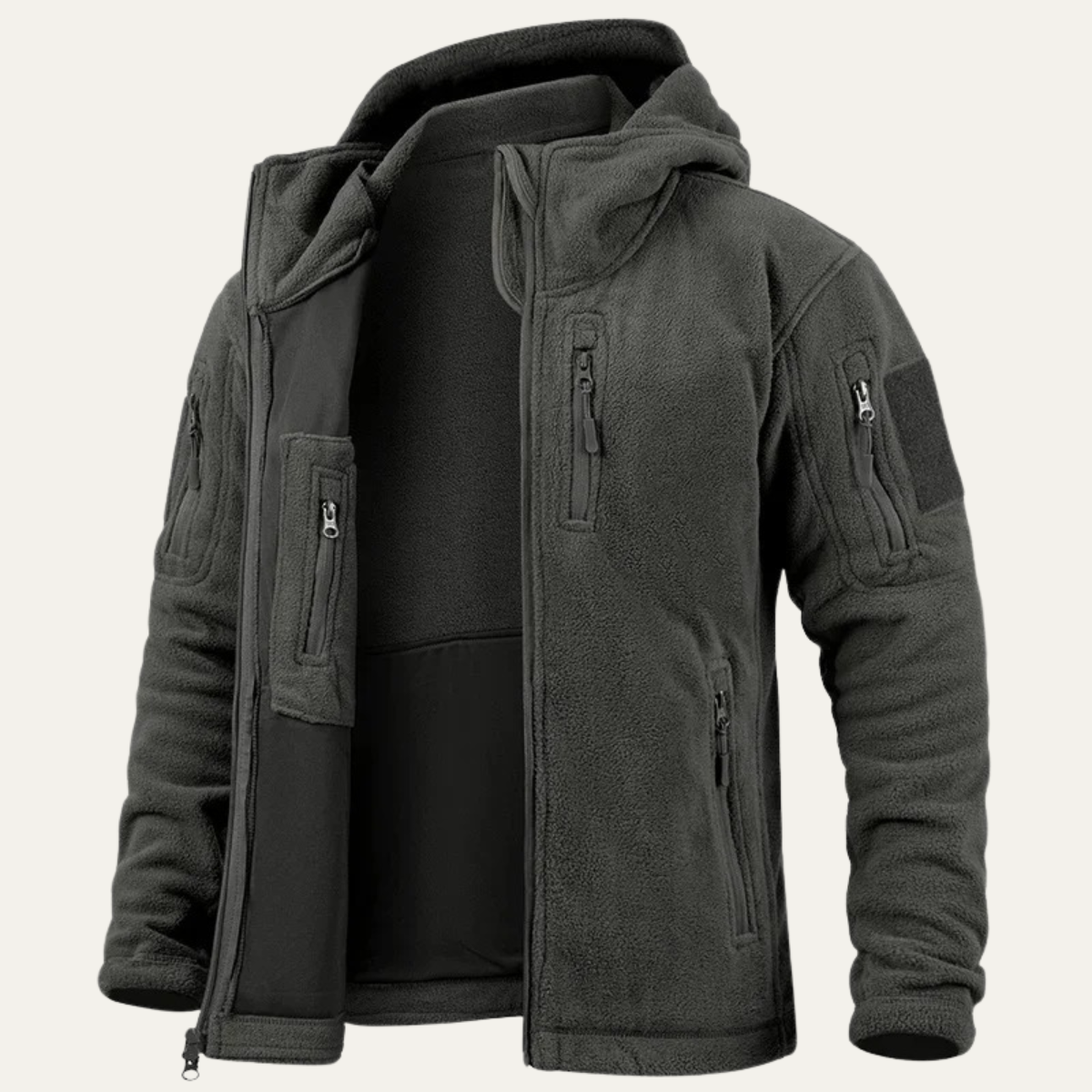 The Pitigliano Men’s Warm Tactical Fleece Jacket with Hood and Multi Pockets
