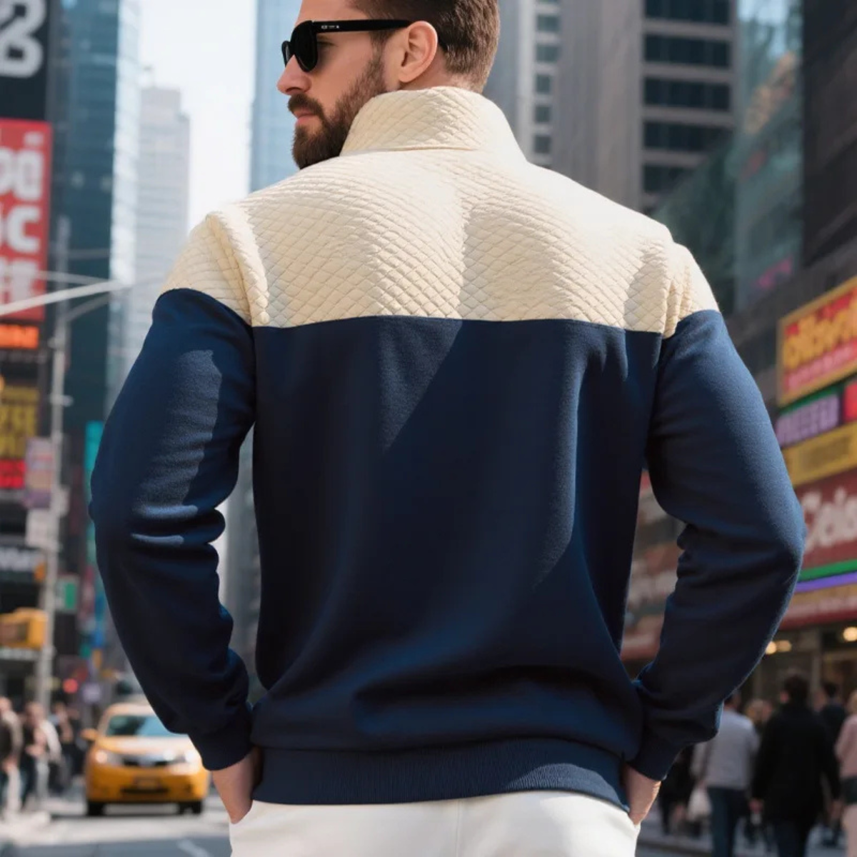 The Silverpark Men's Quilted Casual Color Block Half Zip Sweater