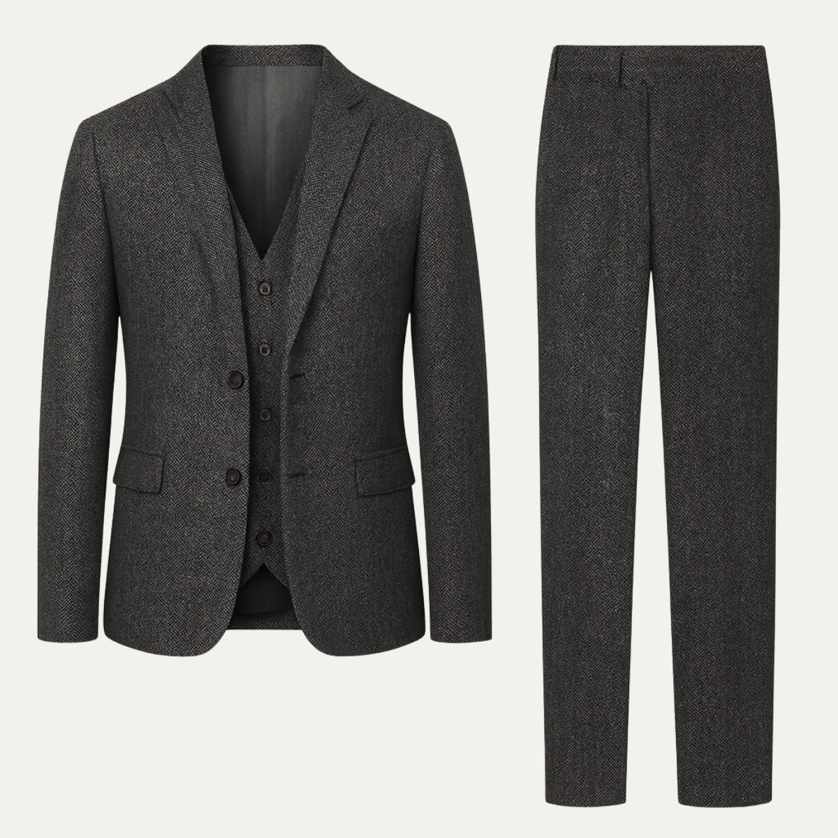 The Norwood Men’s Tweed 3 Piece Suit – Slim Fit Herringbone Jacket, Vest & Pants