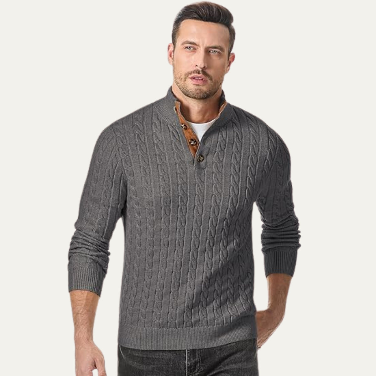 The Stamford Men's Cable Knit Collar Stand Sweater