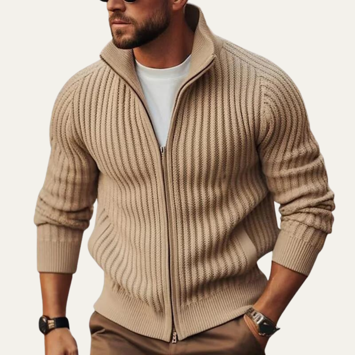 The Maplewood Park Men’s Modern Knit Warm Stand Collar Zip Up Cardigan