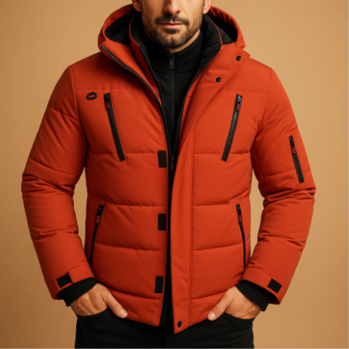 The Brookhaven Men’s Warm Hooded Winter Puffer Coat with Zipper Pockets