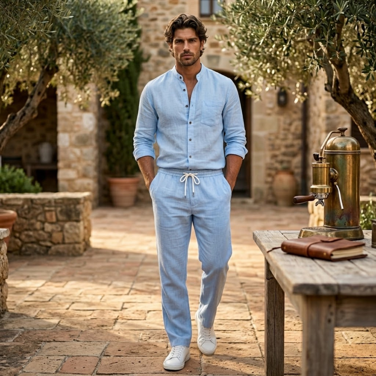 The Pineview Men’s Cotton Linen Two Piece Shirt Set
