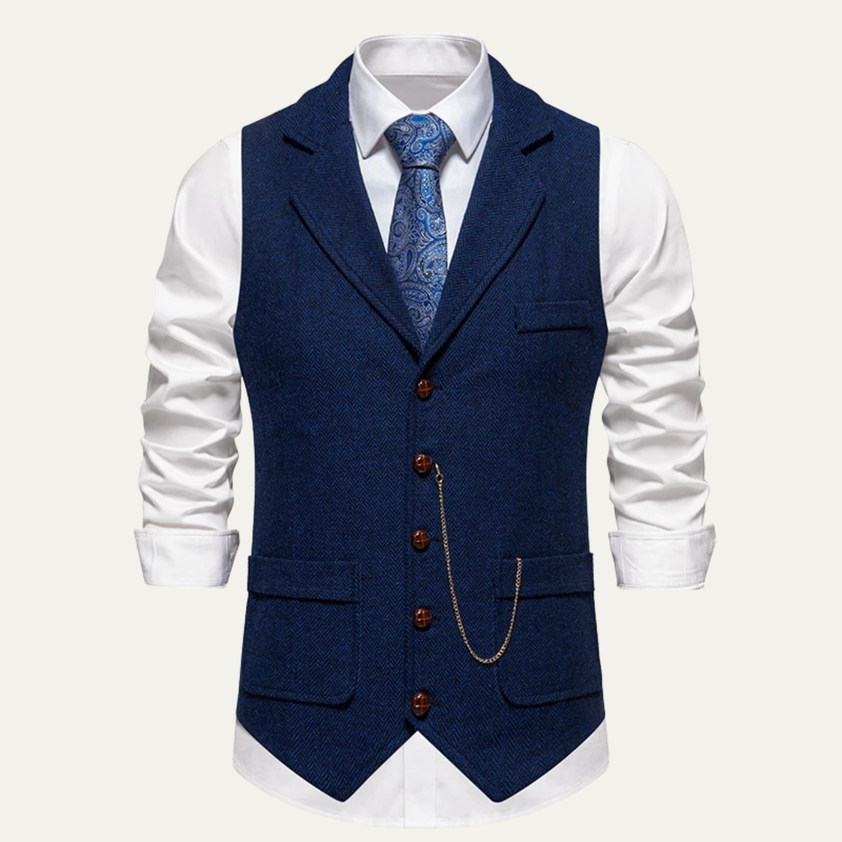 The Braga Men’s Tweed Pocket Suit Vest with Chain
