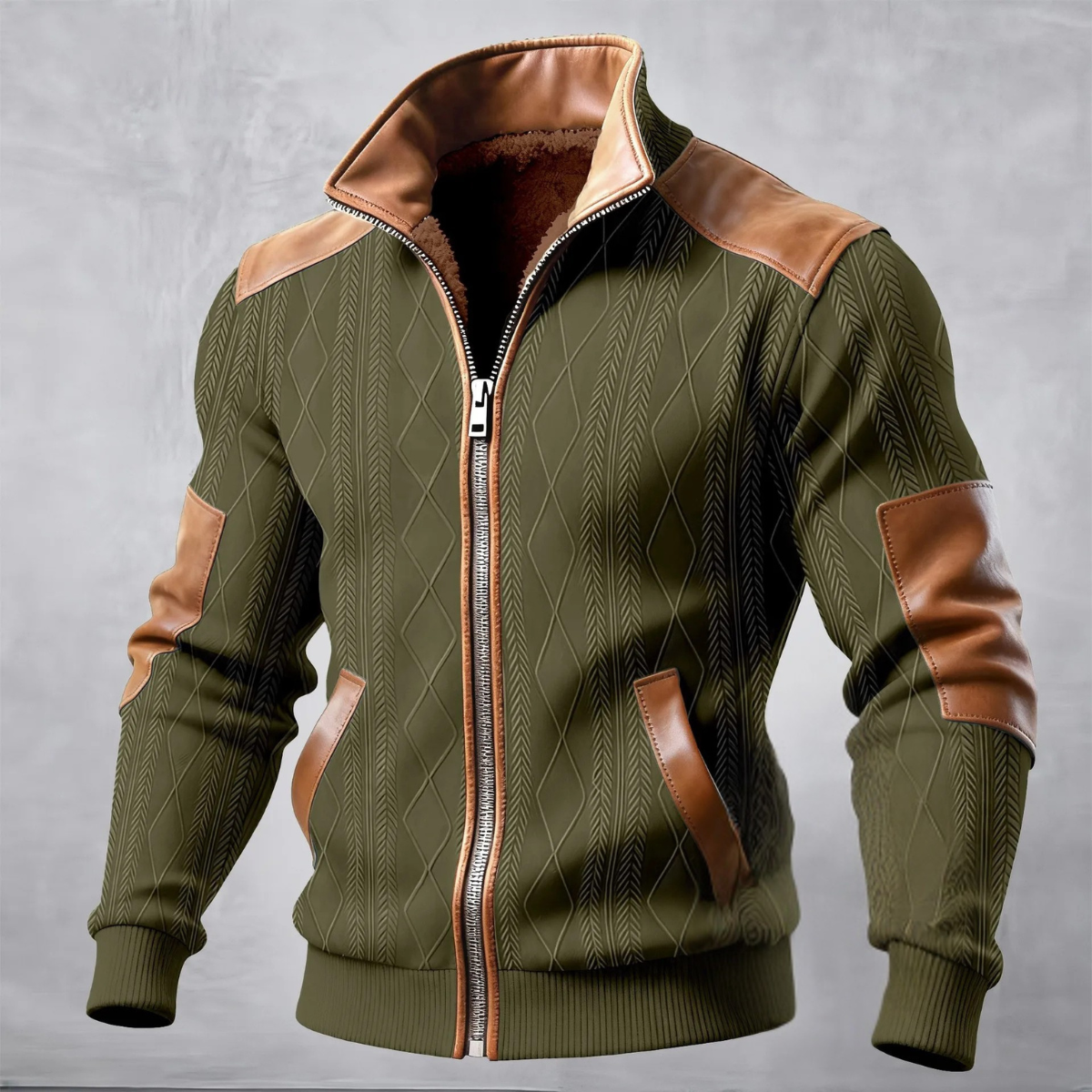 The Glenmeadow Men's Warm Fleece Lined Cable Knit Zip Up Sweater Jacket