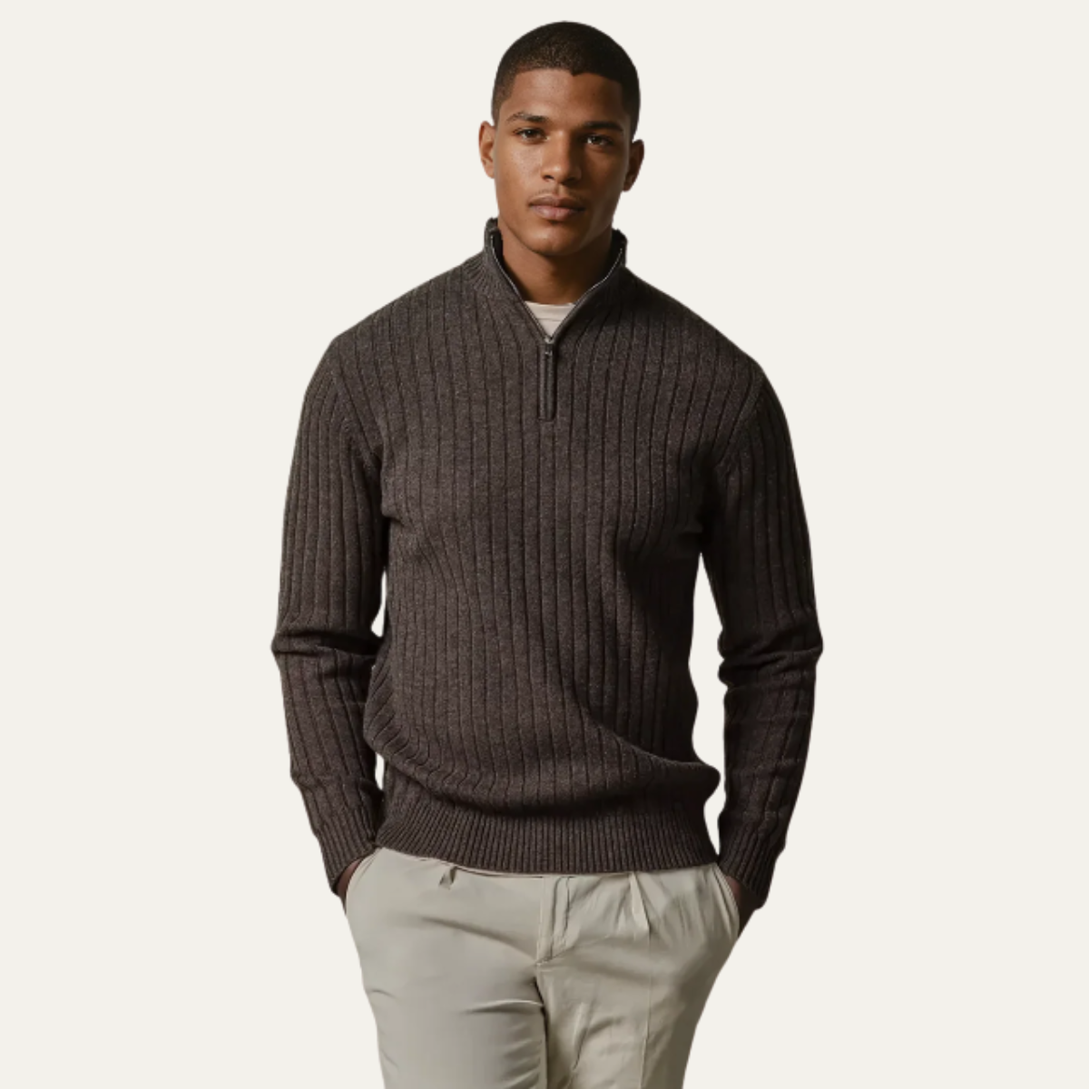 The Pembroke Men’s Premium Knit Ribbed Cotton Half Zip Sweater