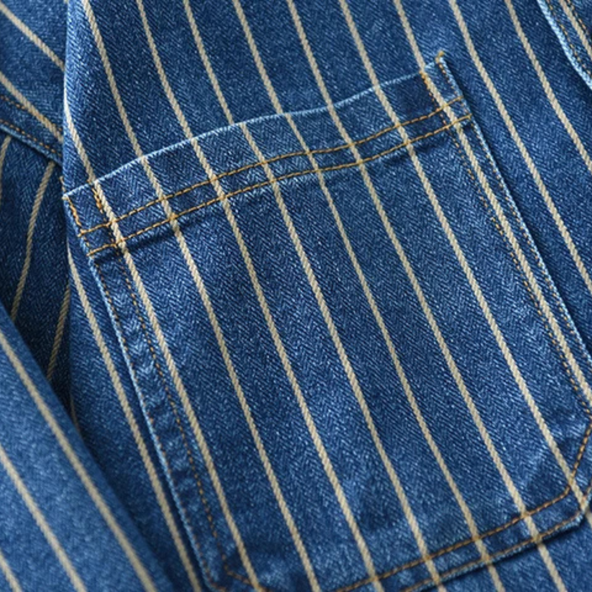 The Oakcrest Men’s Vintage Washed Vertical Stripe Denim Shirt Jacket – Light Blue