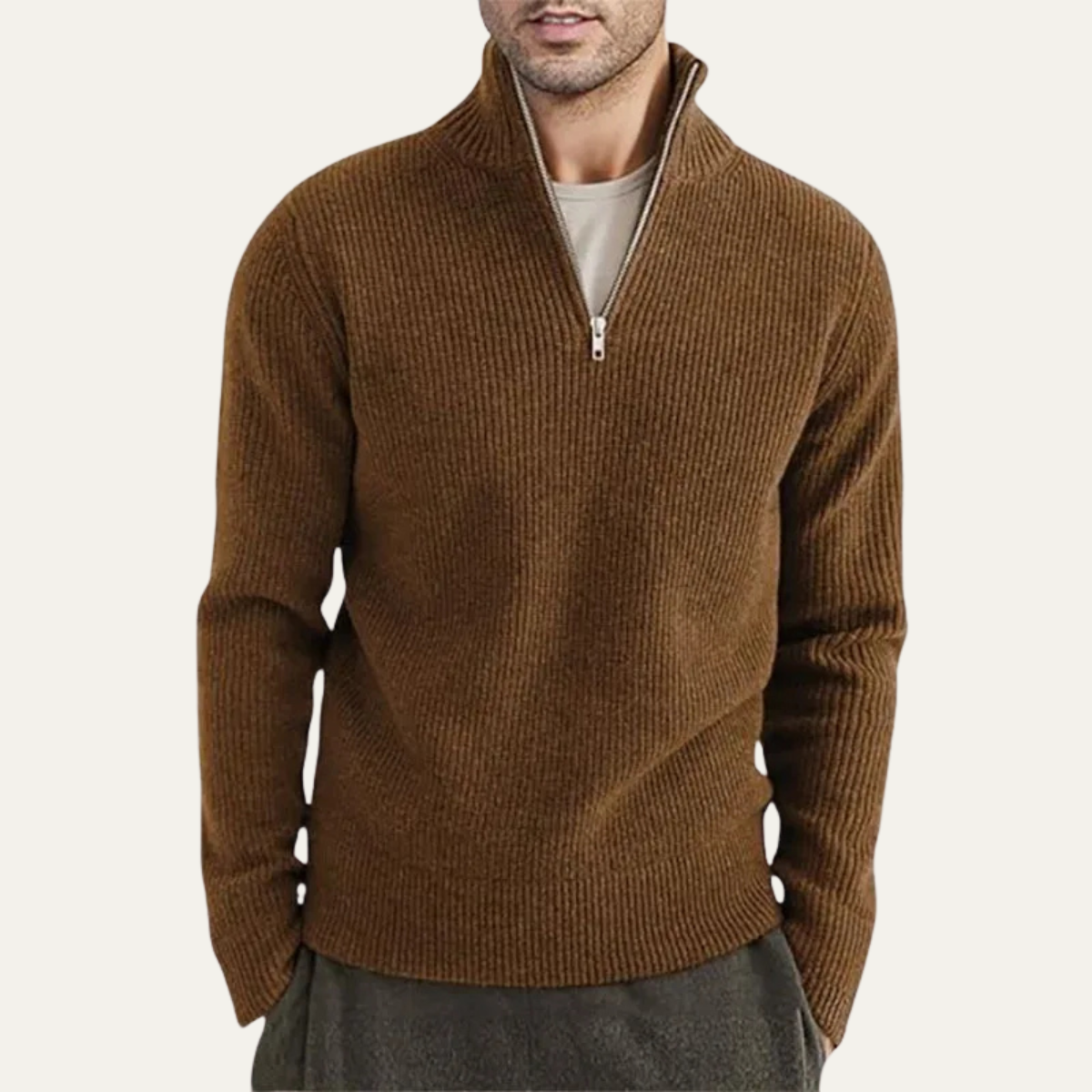 The Hawkington Men's Ribbed Warm Mock Neck Half Zip Knit Sweater