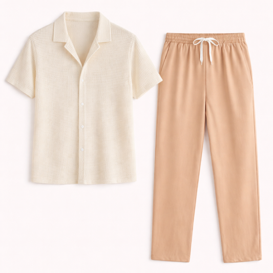 The Timbercrest Park Men’s Textured Button Up Casual Set – Shirt & Pants