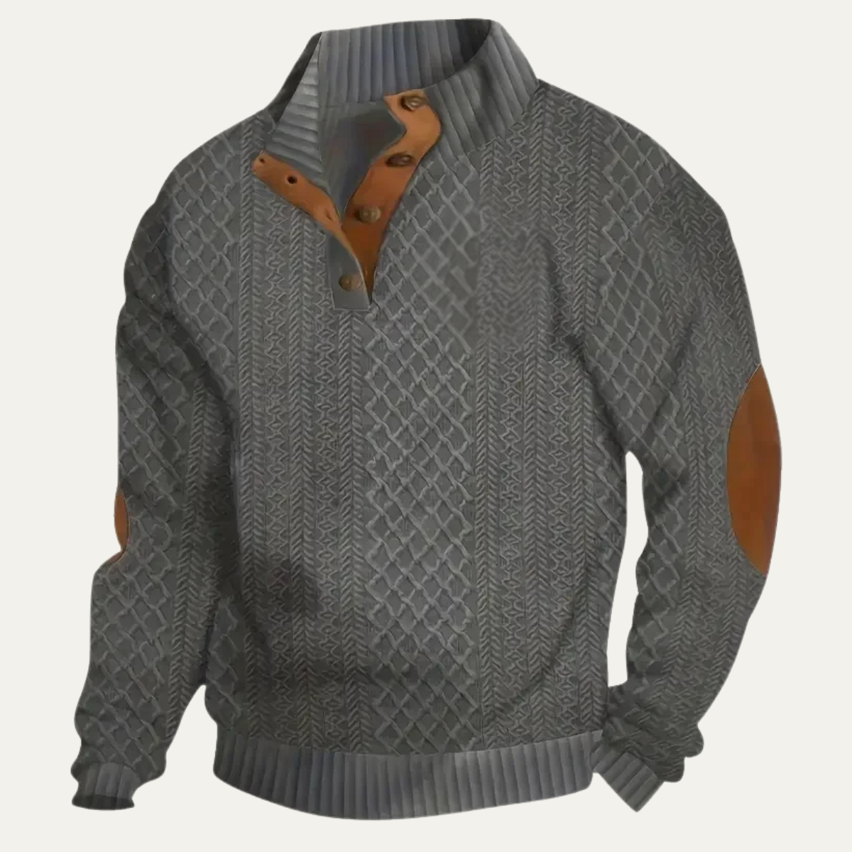 The Highwood Men's Patterned Fleece Sweater with Suede Elbow Patches