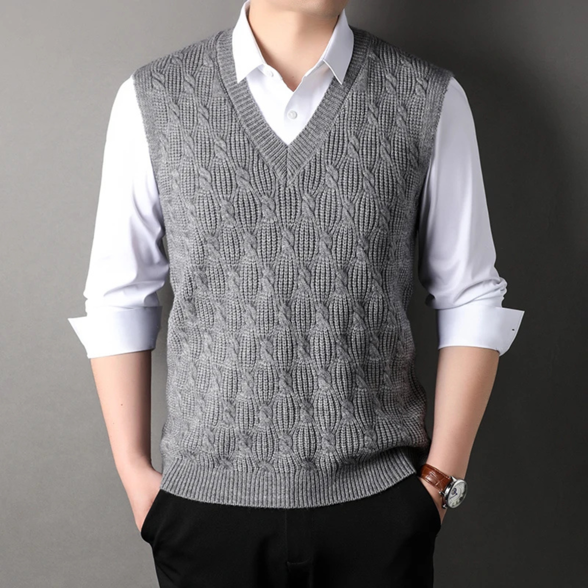 The Alberobello Men’s Warm Textured Knitted V Neck Vest