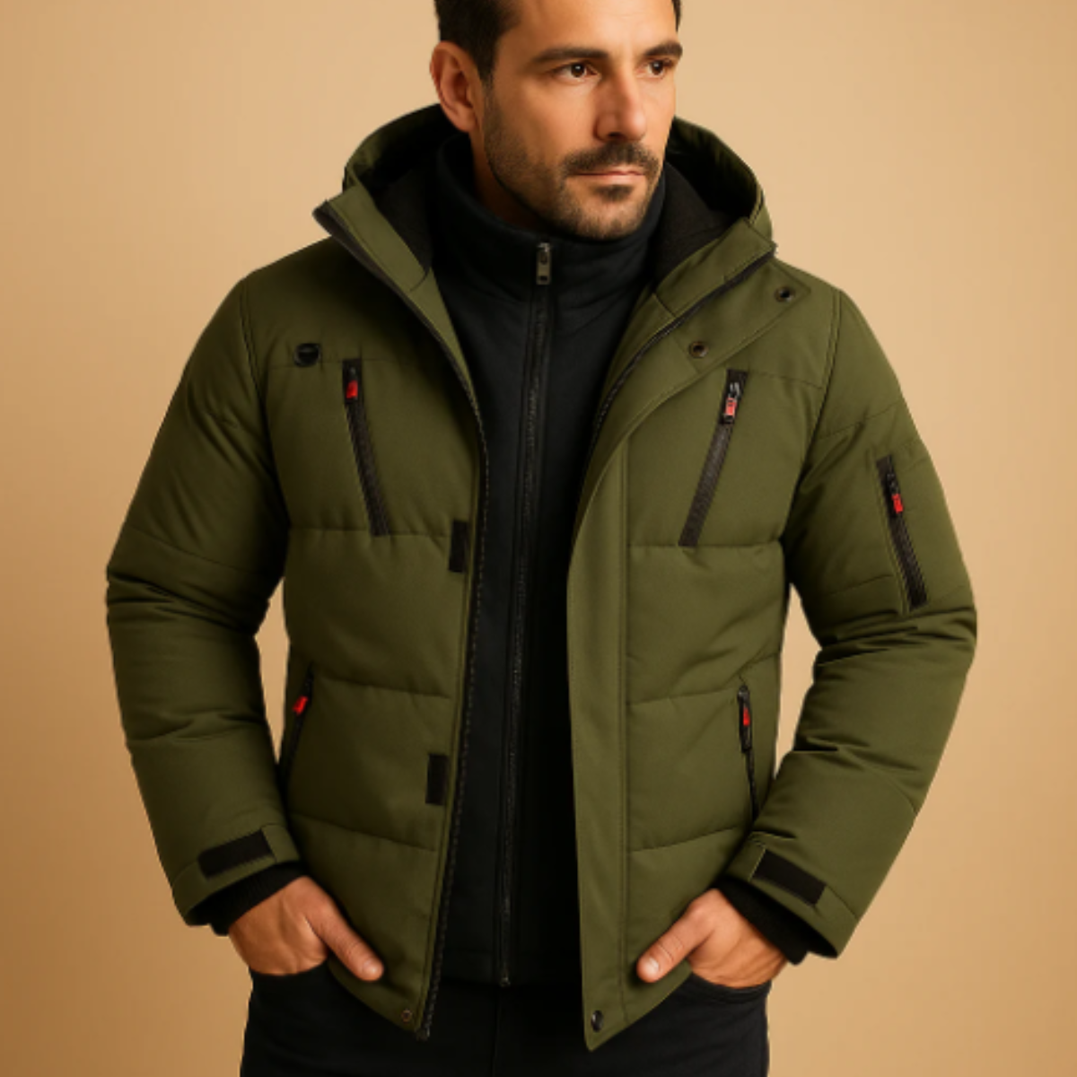 The Brookhaven Men’s Warm Hooded Winter Puffer Coat with Zipper Pockets