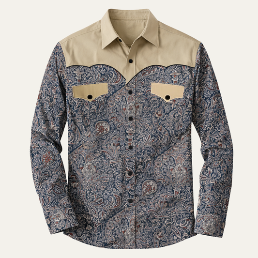 The Huntley Men’s Two Tone Patchwork Western Soft Denim Shirt