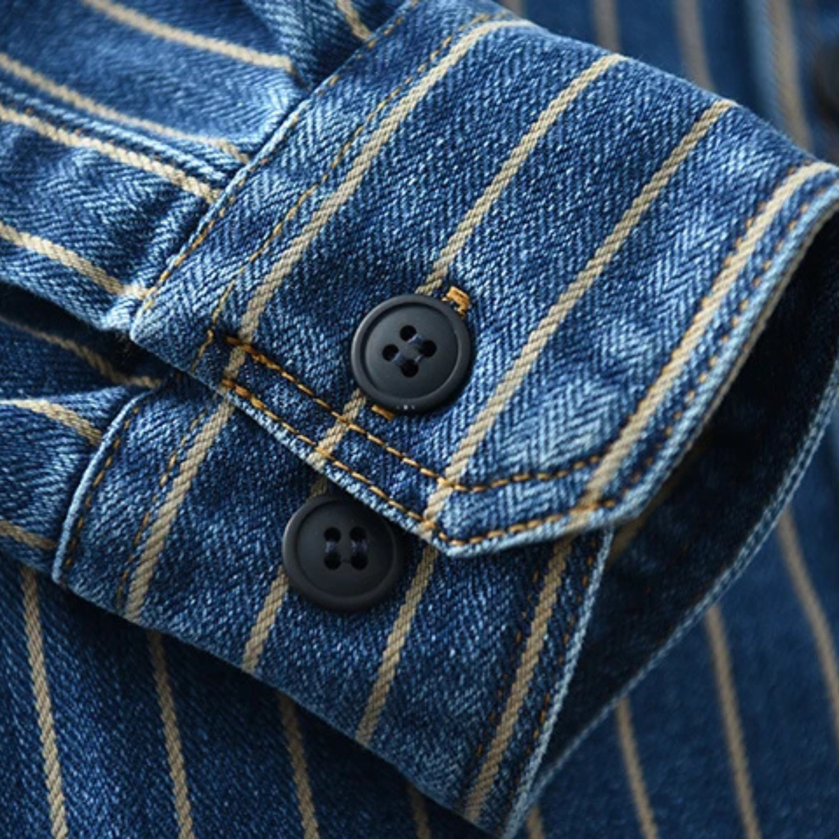 The Oakcrest Men’s Vintage Washed Vertical Stripe Denim Shirt Jacket – Light Blue
