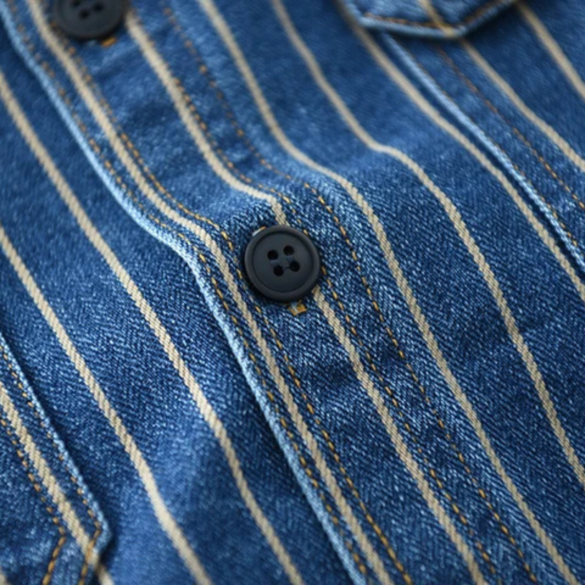 The Oakcrest Men’s Vintage Washed Vertical Stripe Denim Shirt Jacket – Light Blue