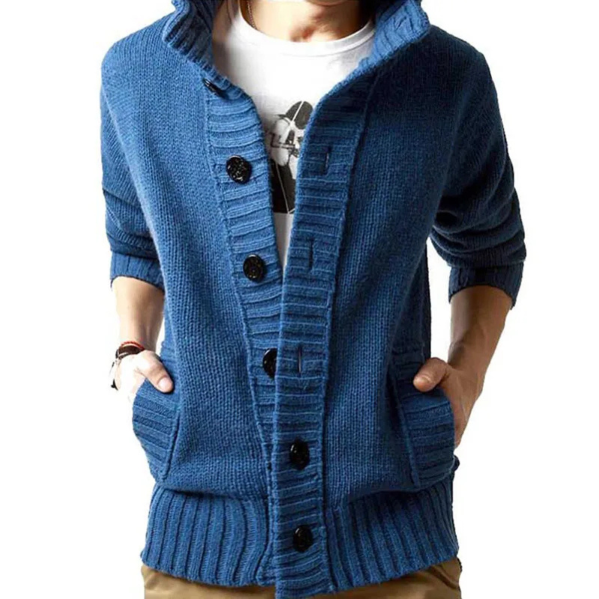 The Corsica Men’s Chunky Winter Button Up Knit High Neck Cardigan