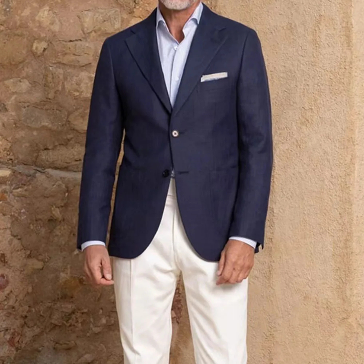 The Viareggio Men’s Two Piece Suit – Notch Lapel Single Breasted Jacket with White Pants