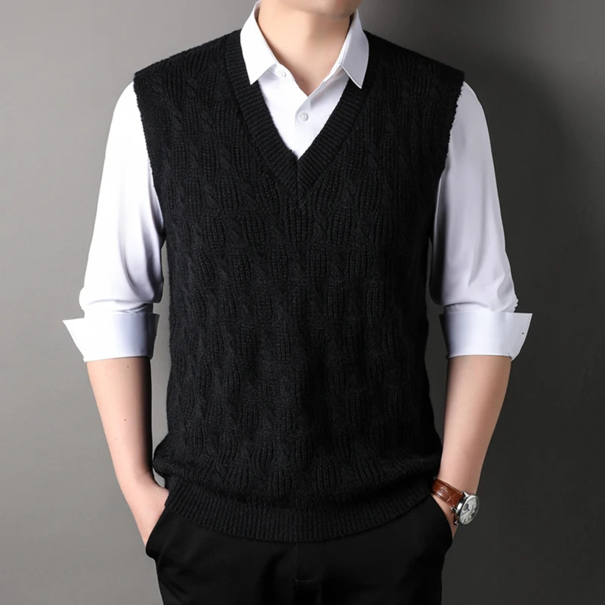 The Alberobello Men’s Warm Textured Knitted V Neck Vest