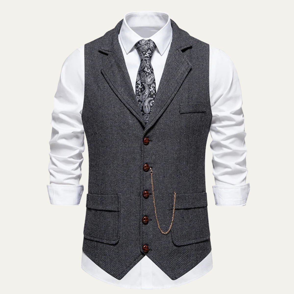 The Braga Men’s Tweed Pocket Suit Vest with Chain