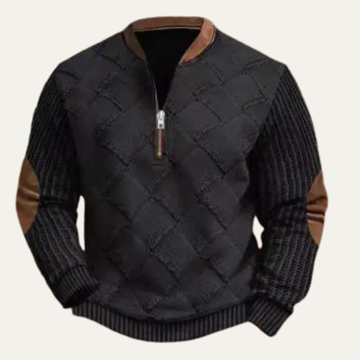 The Glenpark Men's Casual Knit Patterned Half Zip Sweater