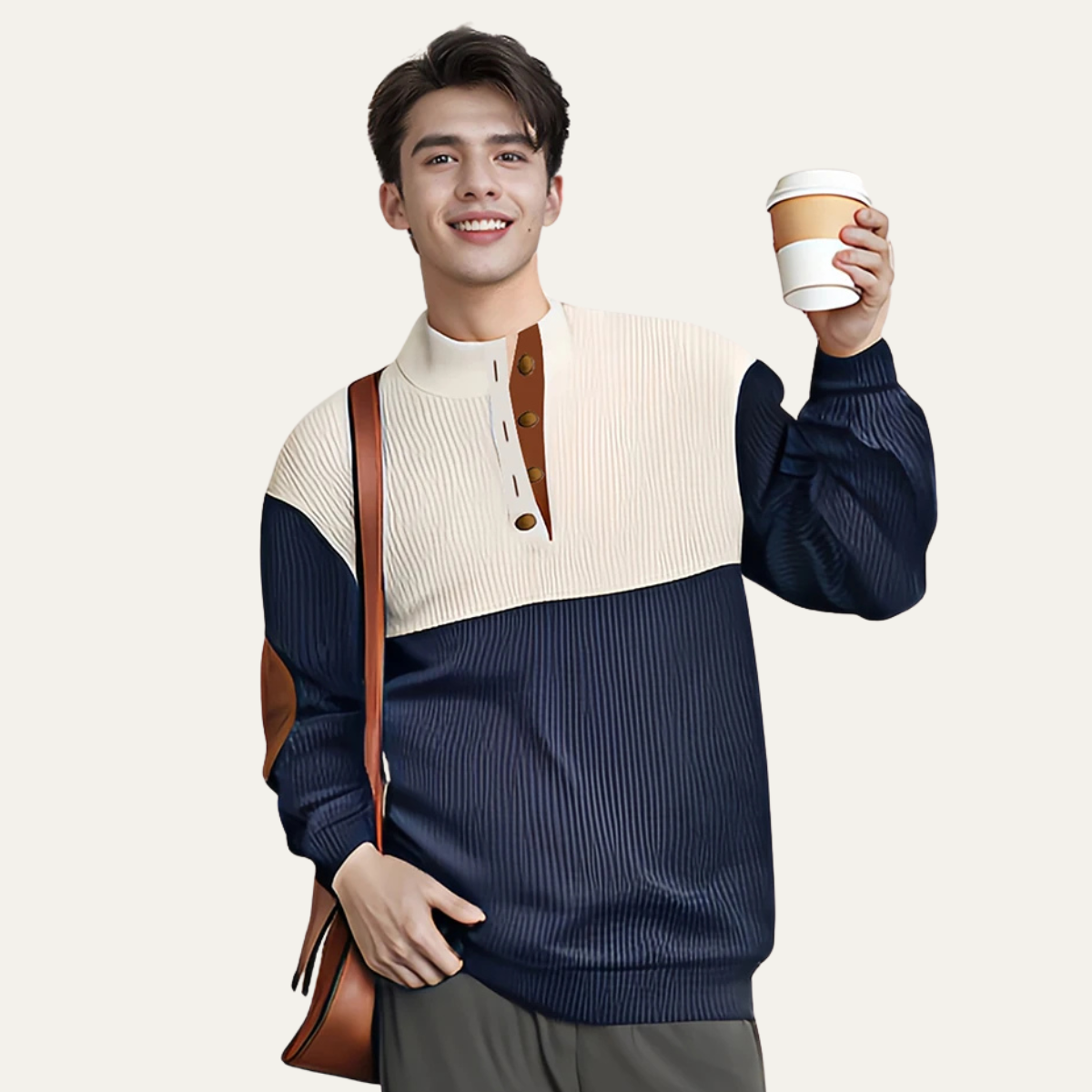 The Saint Tropez Men’s Casual Corduroy Sweater with Suede Elbow Patches