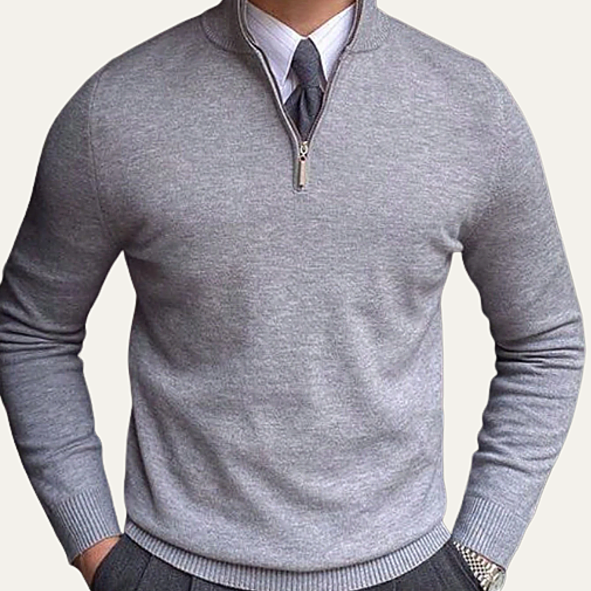 The Brookline Ridge Men's Classic Mock Neck Half Zip Cashmere Sweater