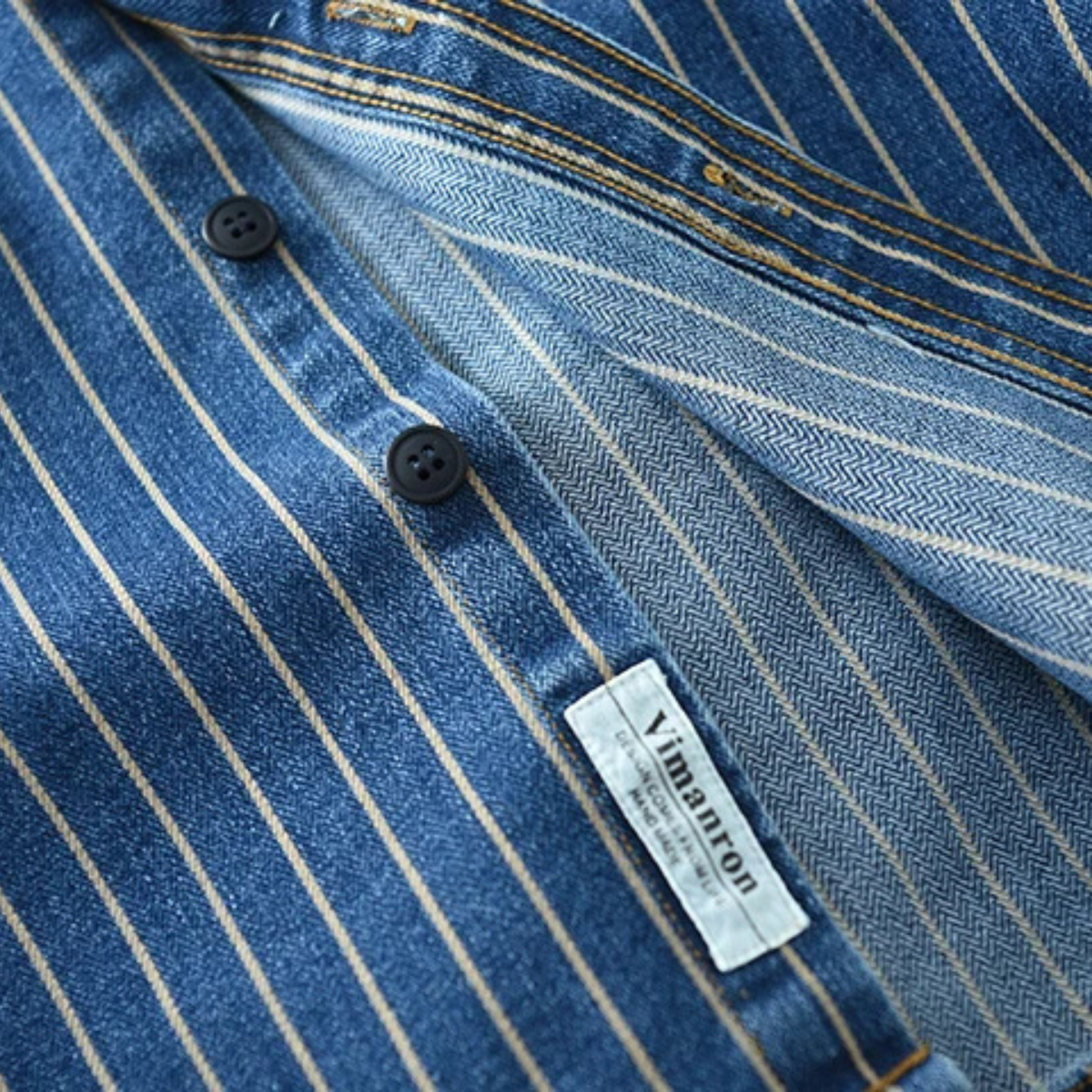 The Oakcrest Men’s Vintage Washed Vertical Stripe Denim Shirt Jacket – Light Blue