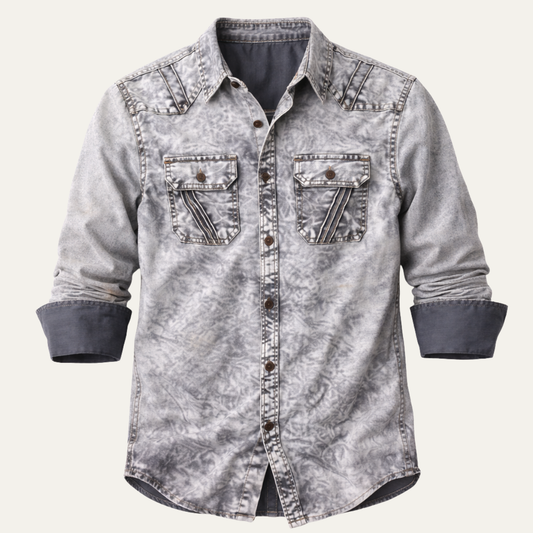 The Fairbrook Men’s Light Grey Vintage Tie Dye Denim Shirt