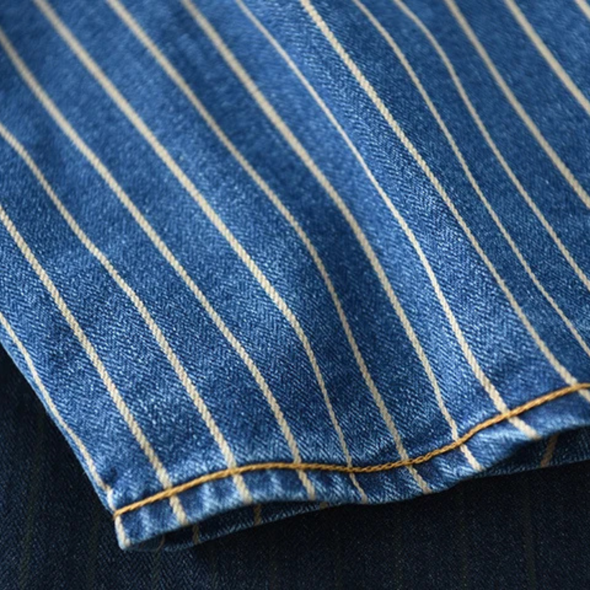 The Oakcrest Men’s Vintage Washed Vertical Stripe Denim Shirt Jacket – Light Blue