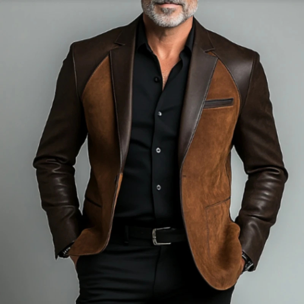 The Catanzaro Men’s Two Tone Leather Smart Casual Suede Blazer Suit