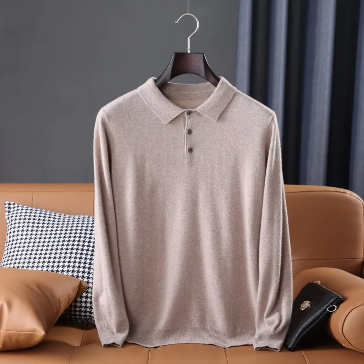 The Silverhaven Men’s Soft Cashmere Polo Collar Knit Sweater