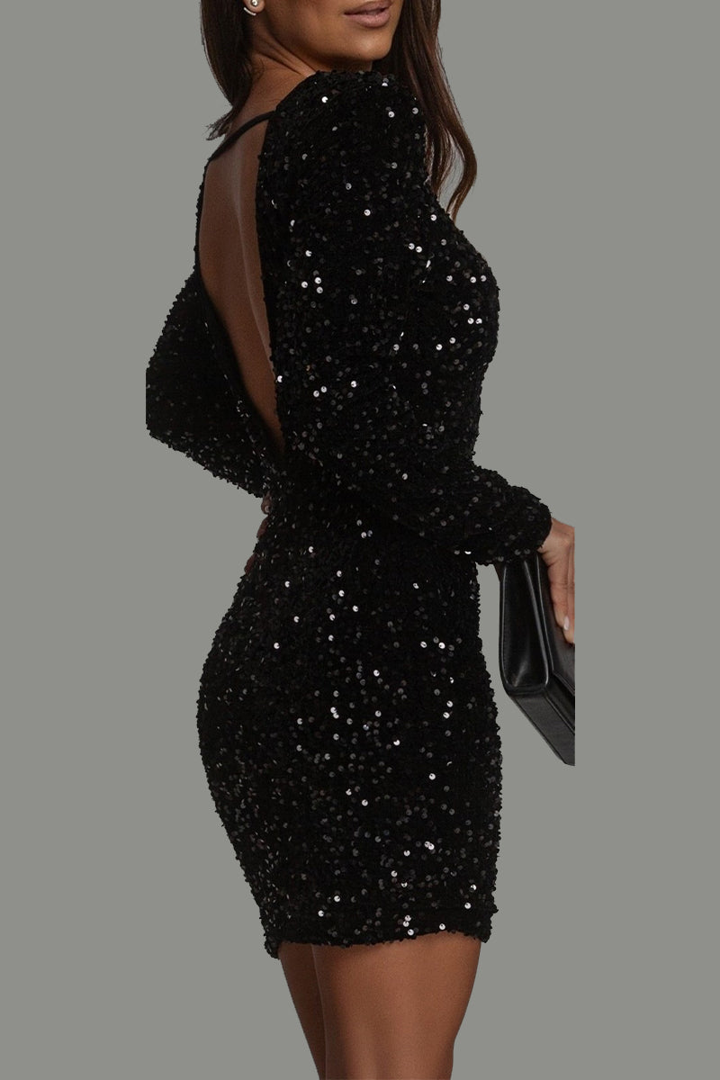 Women's Short Sparkle Dress with Open Back