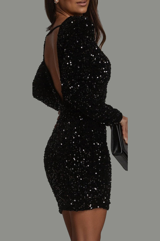 Women's Short Sparkle Dress with Open Back