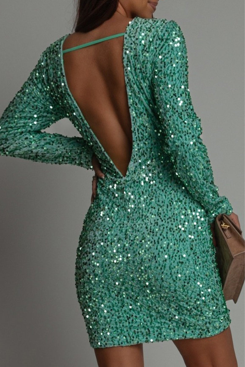 Women's Short Sparkle Dress with Open Back